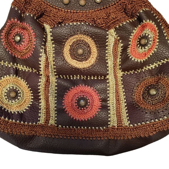 Isabella Fiore Handbag Leather Brown Multi-Color Jeweled Embroidered Crocheted - Picture 13 of 16